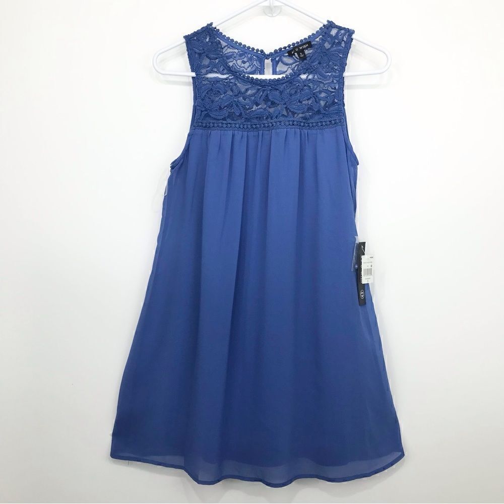 As U Wish NEW Blue Sheath Lace Mini Tunic Dress